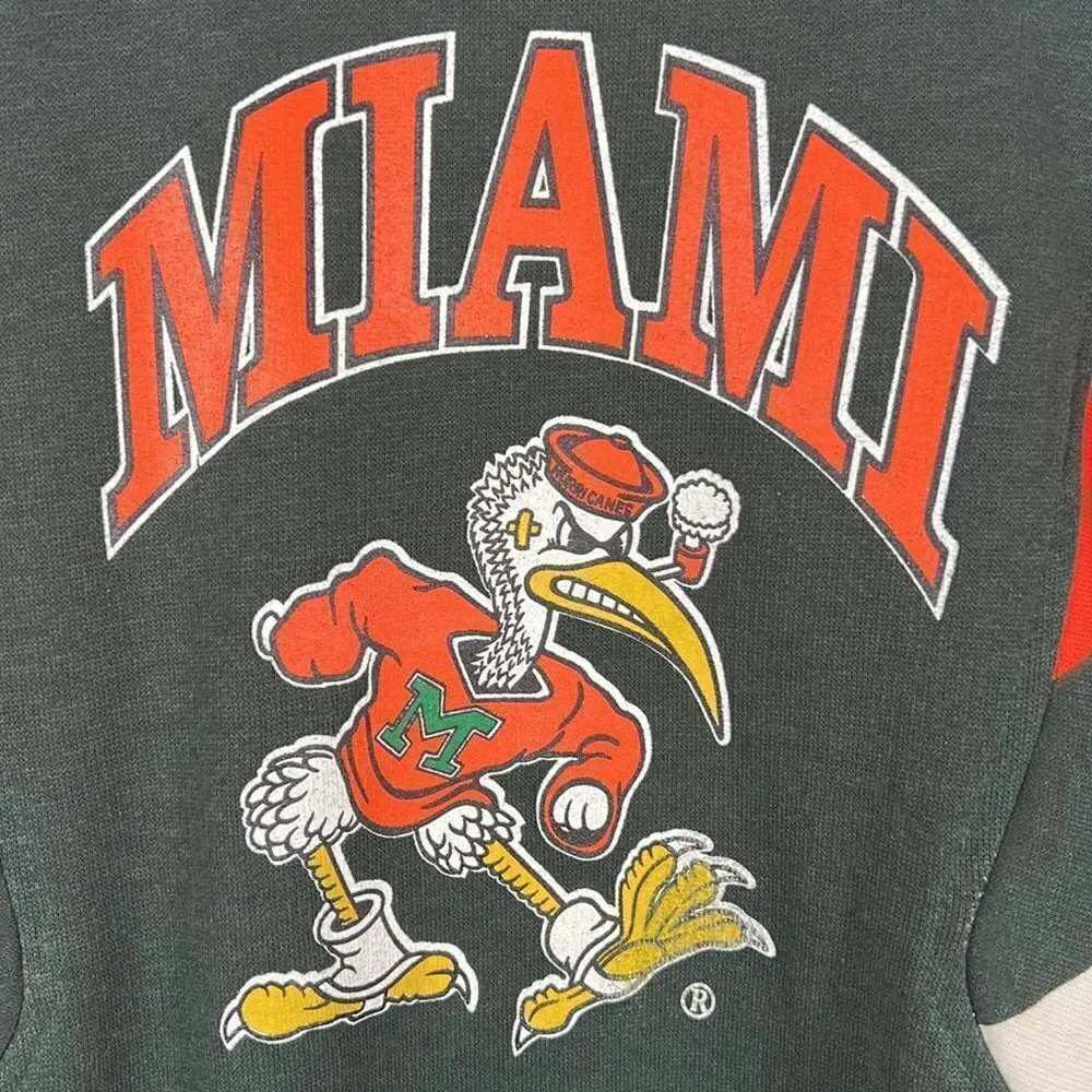 🔥🏈 True Vintage 90’s MIAMI HURRICANES Thick RARE Crewneck Sweatshirt XL - EUC‎